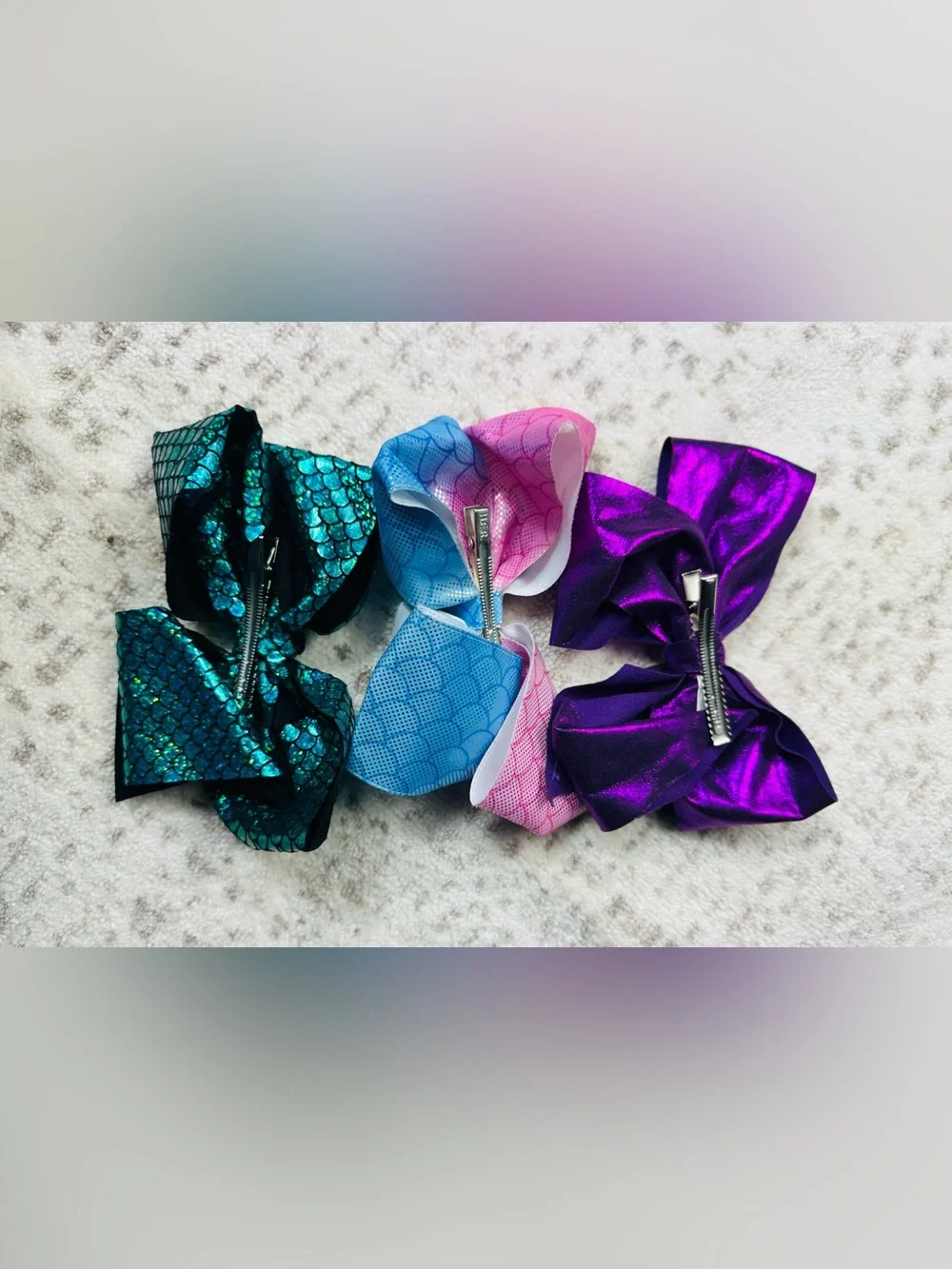 Justice Purple, Pink/Blue Ombre, and Teal Mermaid Hair Bows - Set of 3 - Picture 6 of 8